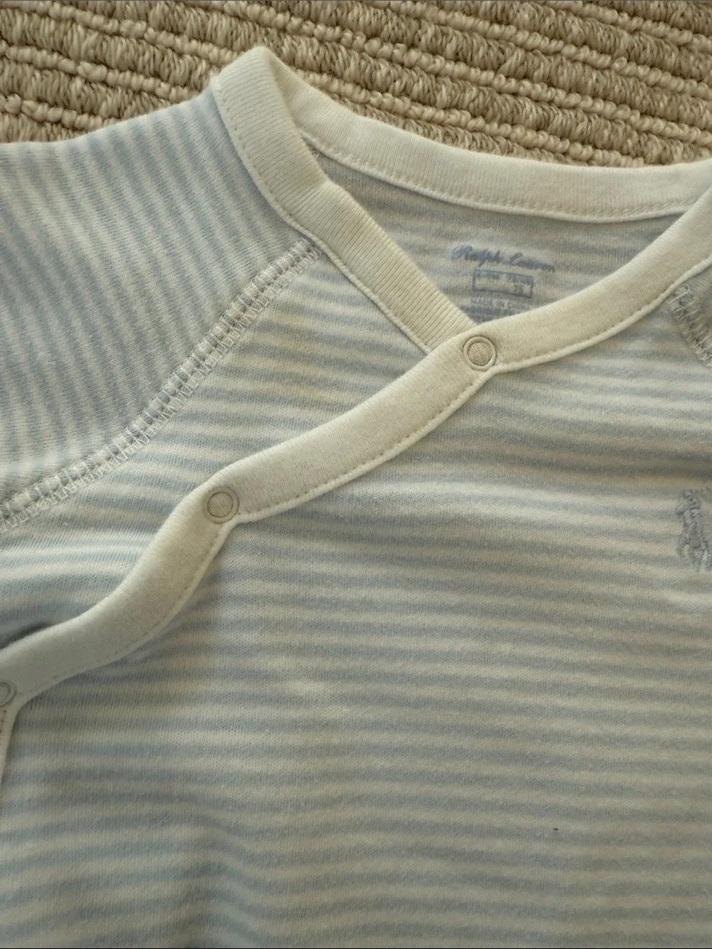Ralph Lauren Light Blue & White Striped Footed One-Piece